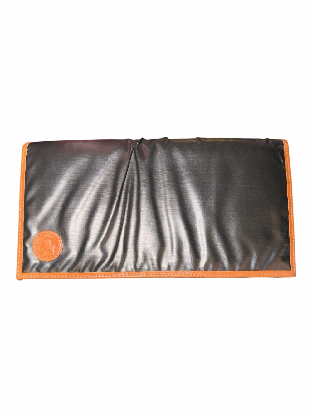 Vintage Hunting World Black Nylon & Orange Leather Long Bifold Wallet 🇮🇹